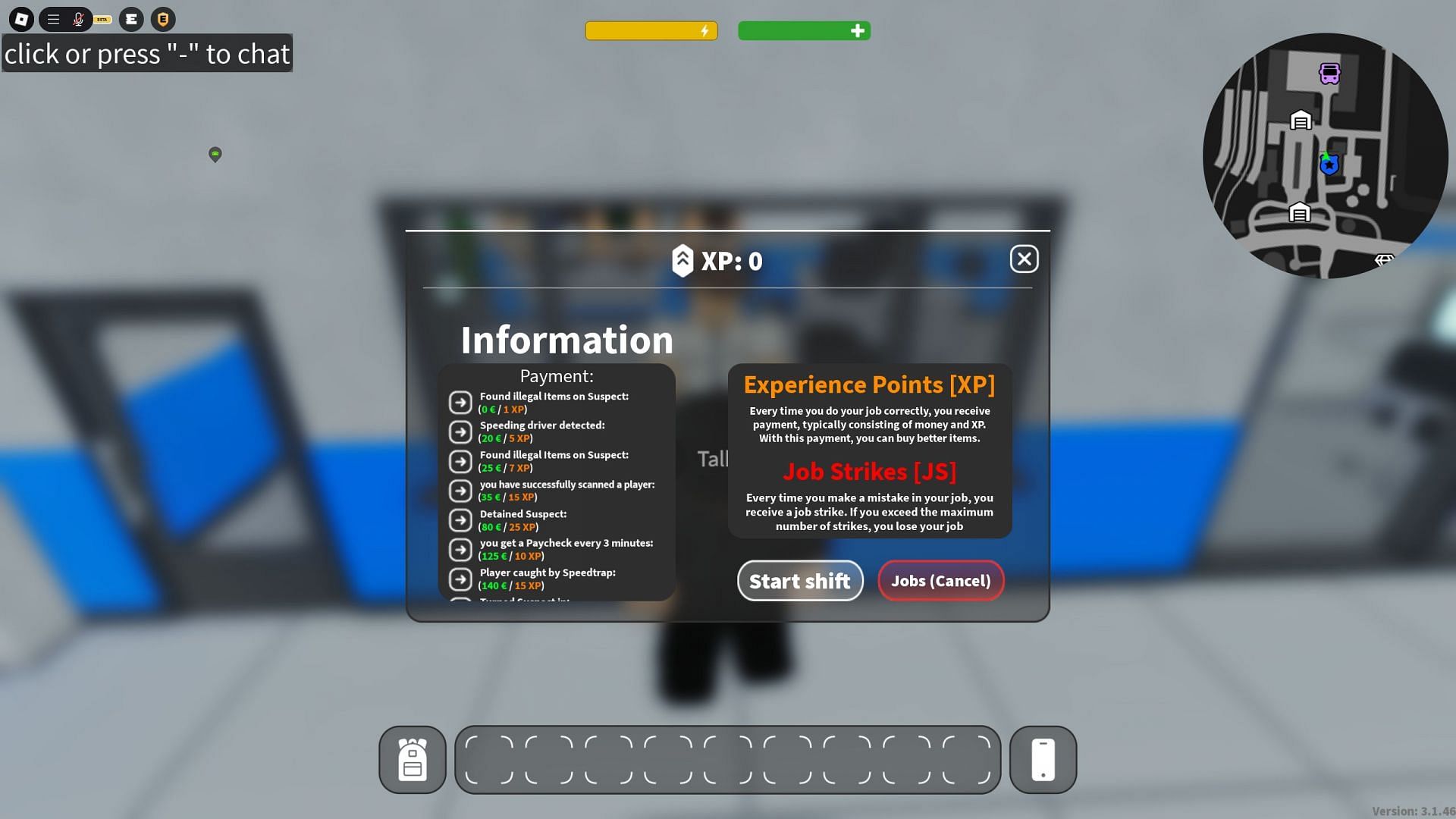 Job information and missions in Emergency Emden (Image via Roblox)